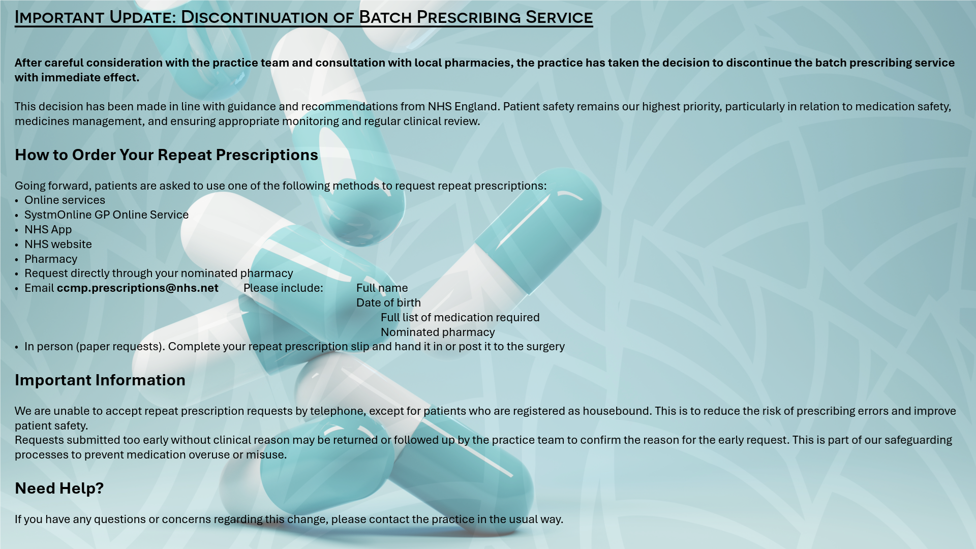 Discontinuation of batch prescribing